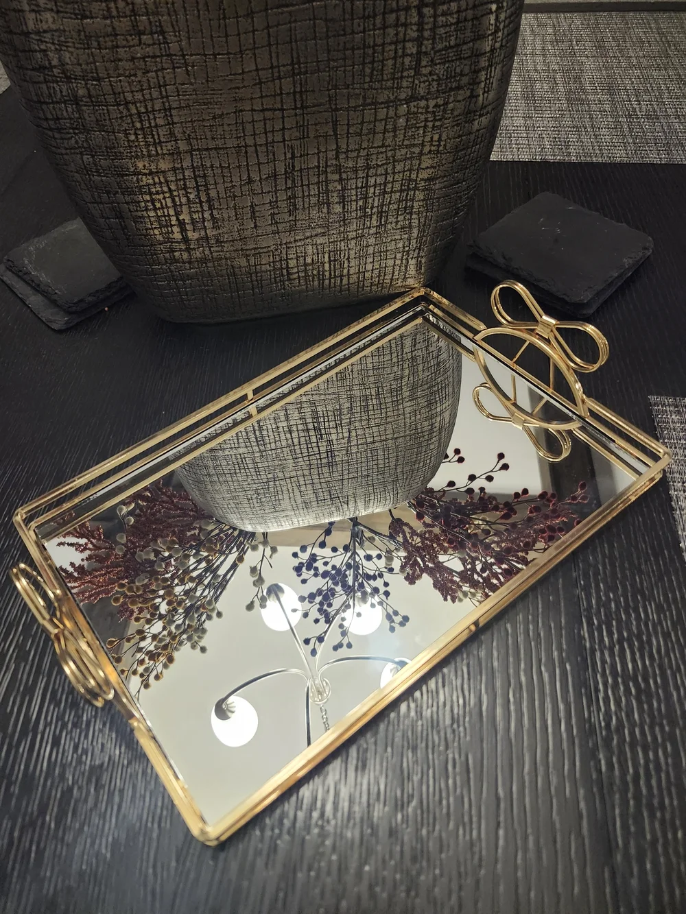 Gold Bow Mirror Tray